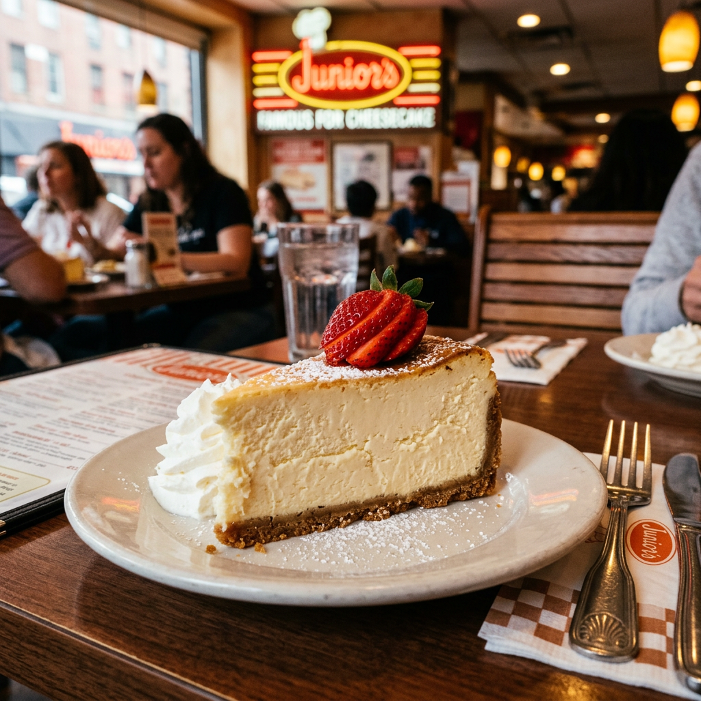 Slice of cheesecake with whipped cream and strawberry on a plate